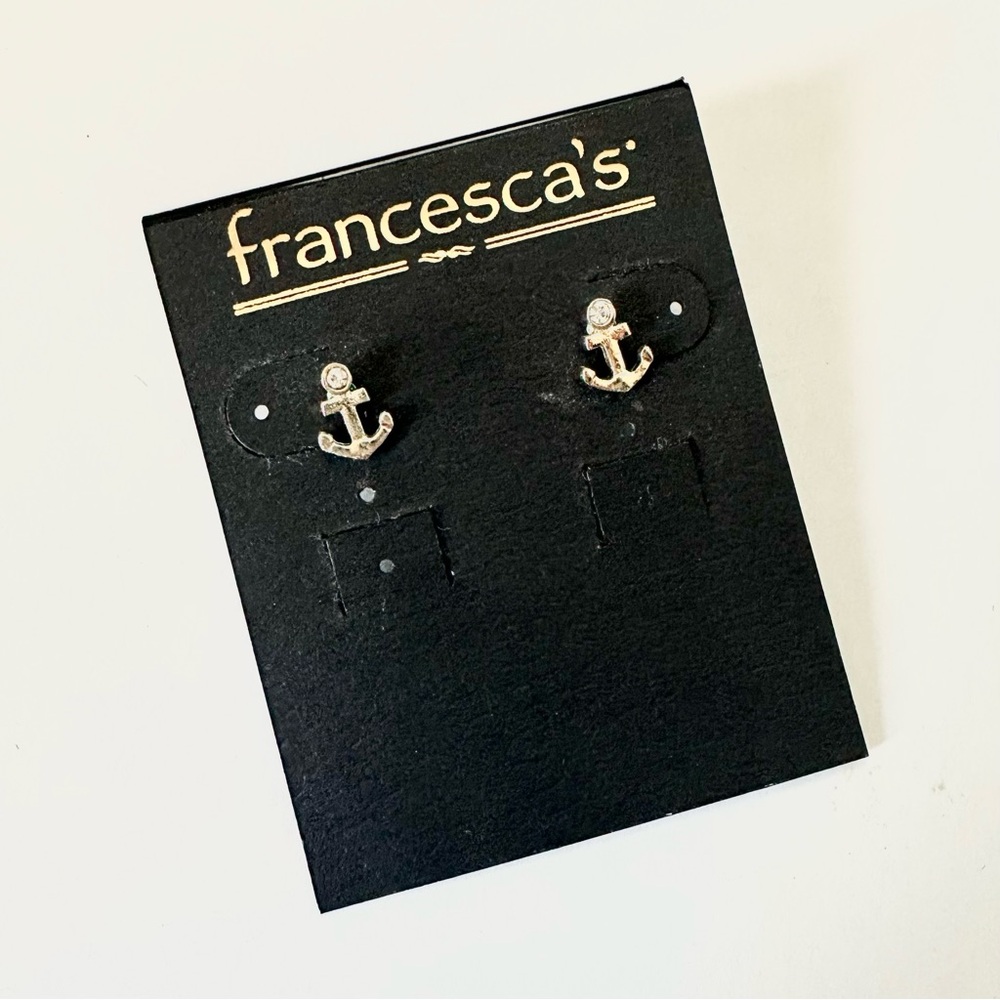 Francesca’s anchor sailor nautical gold earrings with rhinestone studs